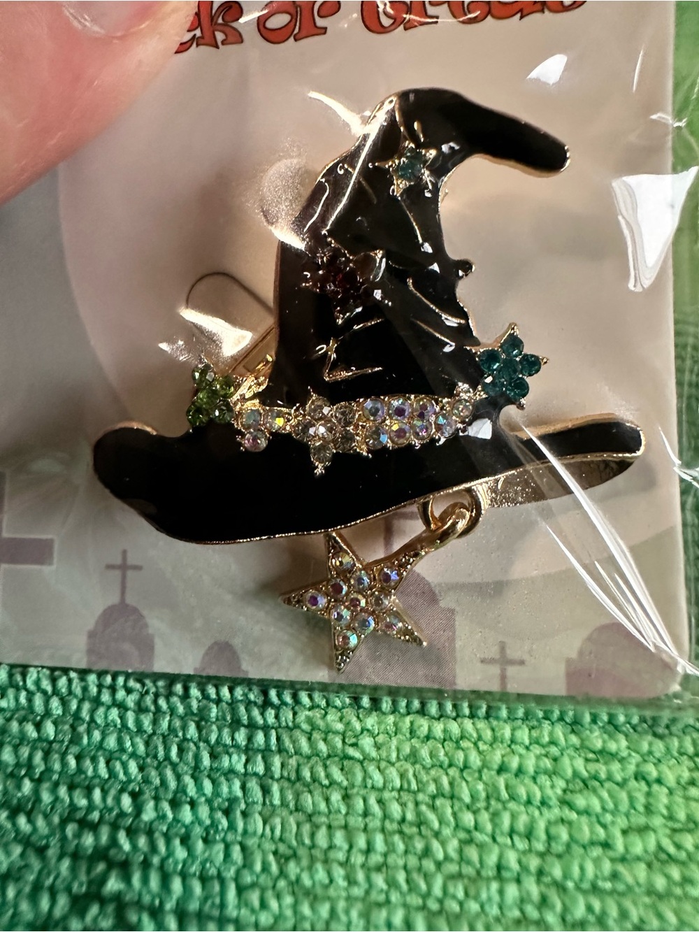 Black enamel with hat with dangle star and rhinestone